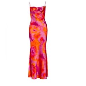 Ronny Kobo • Capri Cowlneck Silk Slip Dress • 
Tie Dye Pink